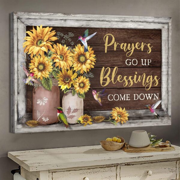 Jesus - Hummingbird and Sunflower - Prayers go up Blessings come down - Landscape Canvas Print - Wall Art
