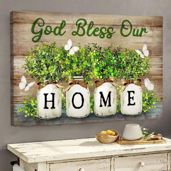 Jesus - White Butterfly - God bless our home - Landscape Canvas Print - Wall Art
