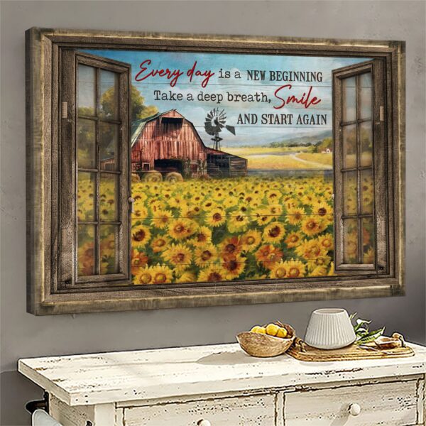 Stunning sunflower field - Every day is a new beginning Jesus Landscape Canvas Print - Wall Art
