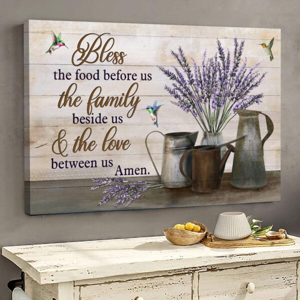 Lavender vase with hummingbird - Bless the food before us - Jesus Landscape Canvas Print - Wall Art