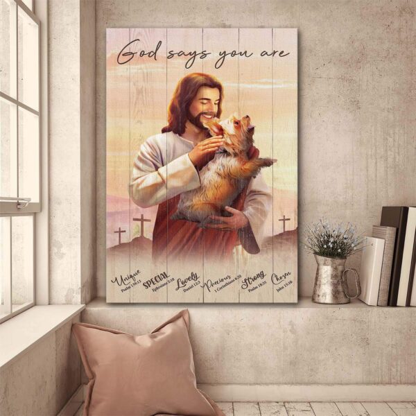 Jesus - Jesus hugging Yorkshire - God says you are - Portrait Canvas Print - Wall Art