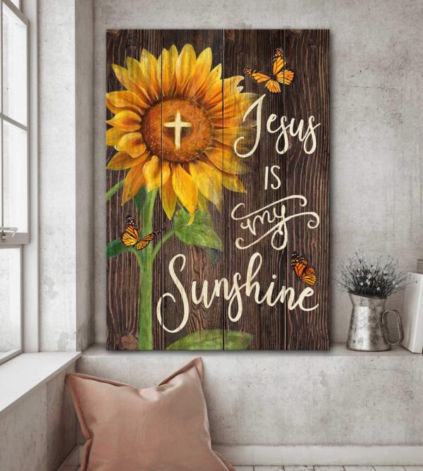 Jesus - Sunflower with Cross - Jesus is my sunshine - Portrait Canvas Print - Wall Art