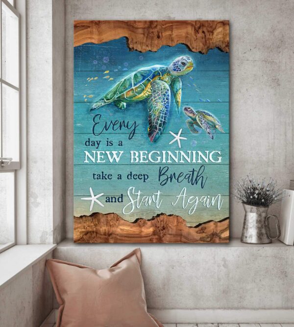 Jesus - Turtle under ocean - Everyday is a new beginning - Portrait Canvas Print - Wall Art