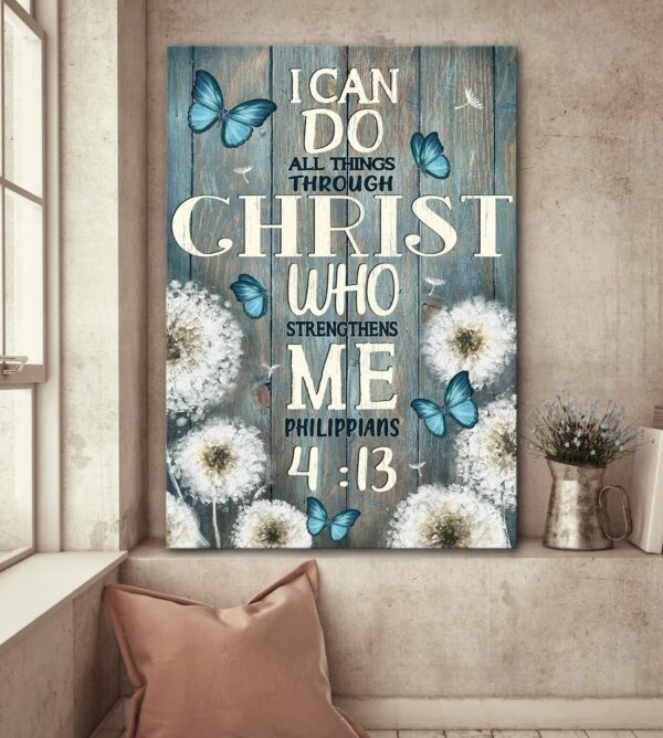 Jesus - Dandelion with butterfly - I can do all things through Christ who strengthens me - Portrait Canvas Print - Wall Art