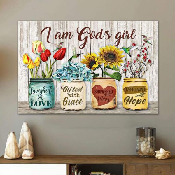 I am God's girl lavished in love Christian canvas wall art