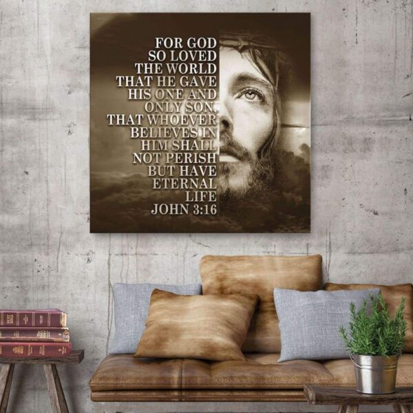 For God so loved the world John 3:16 Bible verse wall art canvas