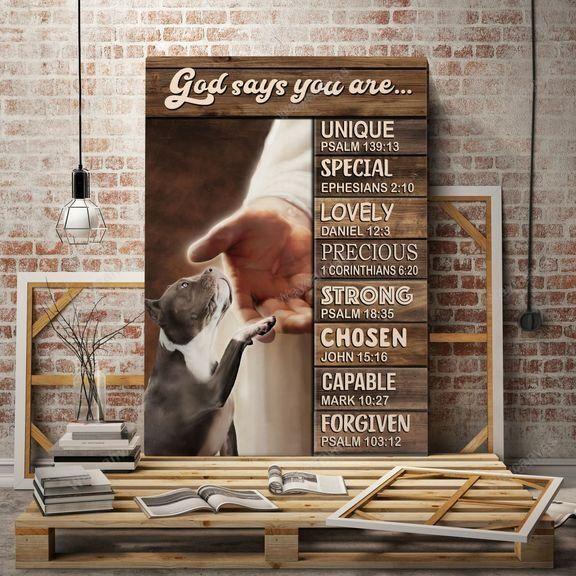 Pit bull - God says you are Pit bull Portrait Canvas Print - Wall Art