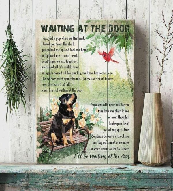 Rottweiler - Waiting at the door for you Rottweiler Portrait Canvas Print - Wall Art