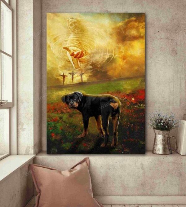 Jesus and Rottweiler - To the beautiful world Rottweiler Portrait Canvas Print - Wall Art