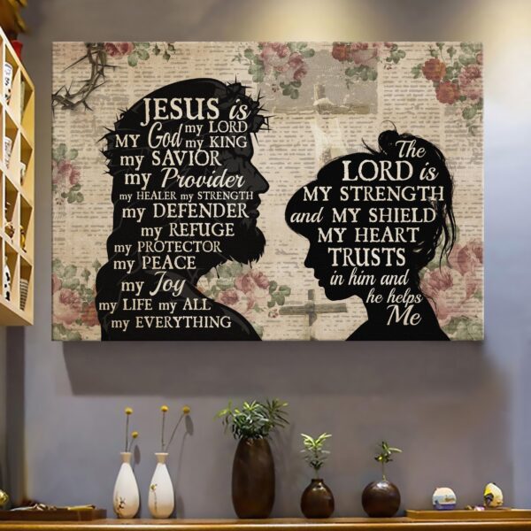 Jesus and girl - The Lord is my strength and my shield Jesus Landscape Canvas Print - Wall Art