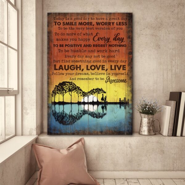 Laugh love live and remember to be awesome Couple Portrait Canvas Print - Wall Art