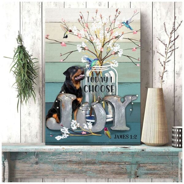 Rottweiler and flower vase - Today I choose joy Rottweiler Portrait Canvas Print - Wall Art