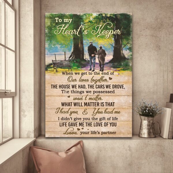 Old couple walking in park - Life gave me the love of you - Couple Portrait Canvas Print - Wall Art