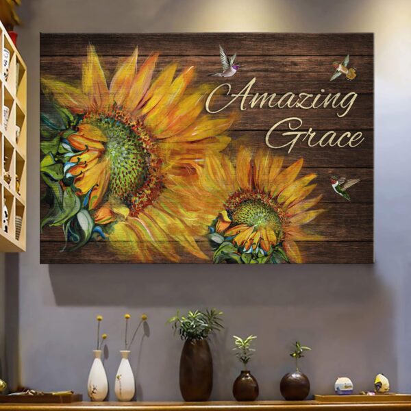 Sunflowers - Amazing grace - Jesus Landscape Canvas Print - Wall Art