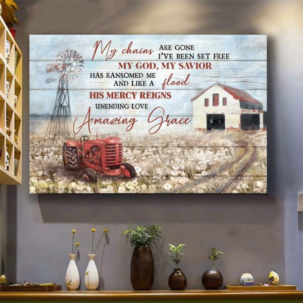 Jesus - Peaceful farm - His mercy reigns Unending love - Landscape Canvas Print - Wall Art