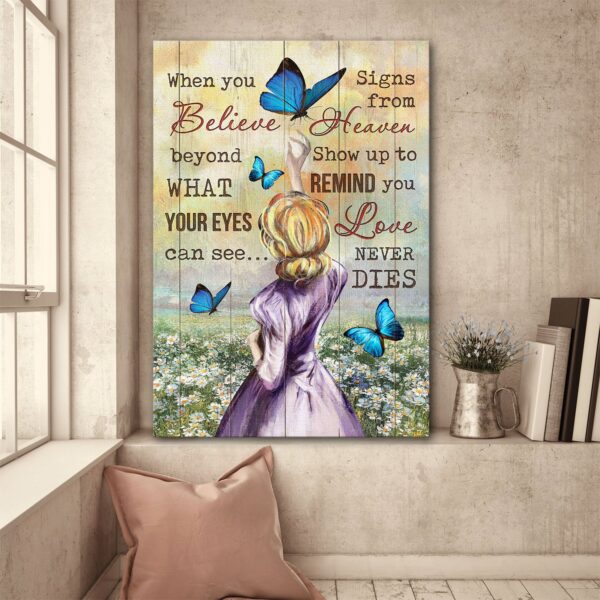 Girl with butterflies - Love never dies Heaven Portrait Canvas Print - Wall Art