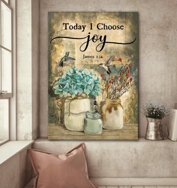 Humming bird and flower jars - Today I choose joy - Jesus Portrait Canvas Print - Wall Art