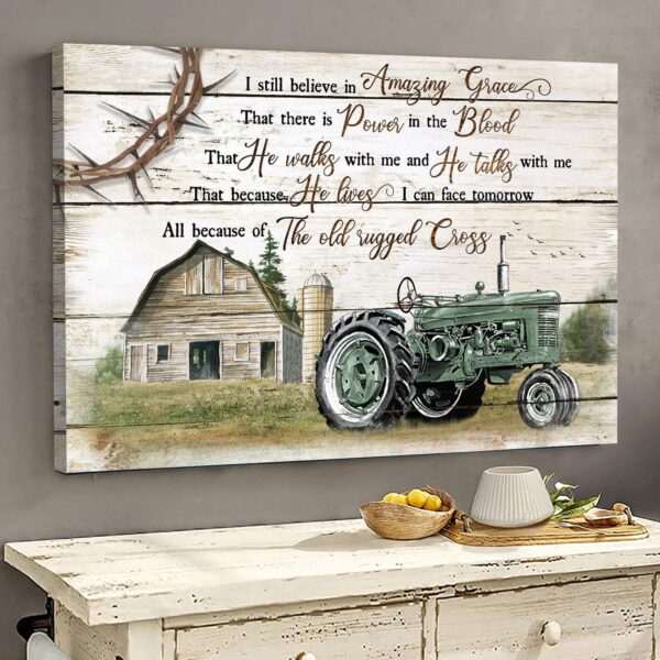 Green electric tricycle - I still believe in amazing grace - Jesus Landscape Canvas Print - Wall Art