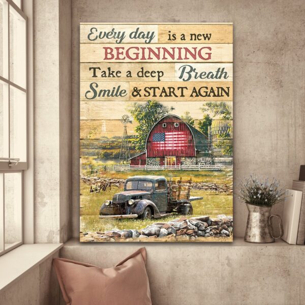 Peaceful farm - Every day is a new beginning Jesus Portrait Canvas Print - Wall Art