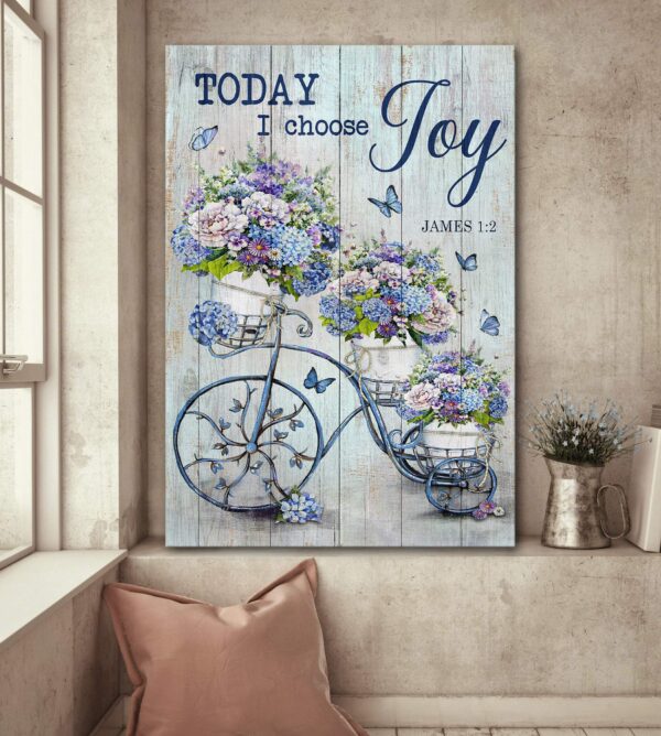 Flower bicycle - Today I choose joy - Jesus Portrait Canvas Print - Wall Art