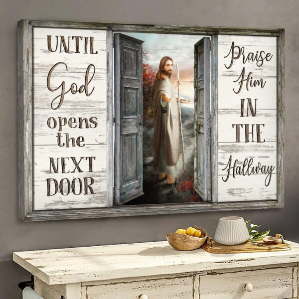 Take his hand - Until God opens the next door Jesus Landscape Canvas Print - Wall Art