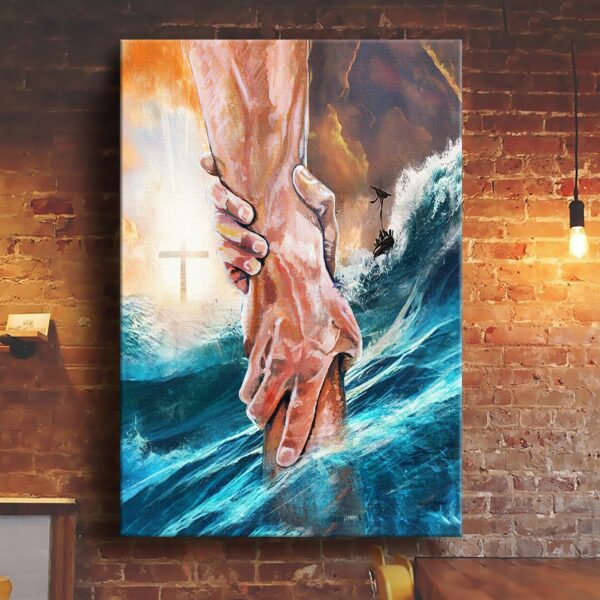 In the sea - Take his hand Jesus Portrait Canvas Print - Wall Art