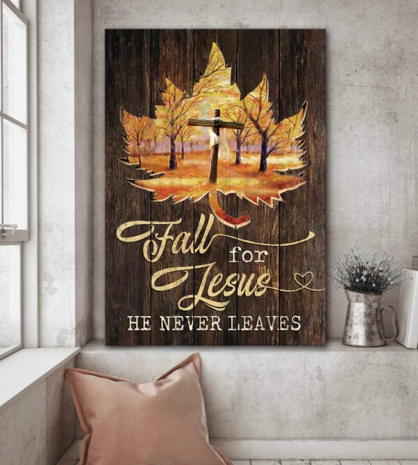 Maple and cross - Fall for Jesus - Jesus Portrait Canvas Print - Wall Art