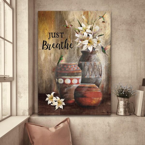 Hummingbird and lily flower - Just breathe - Jesus Portrait Canvas Print - Wall Art