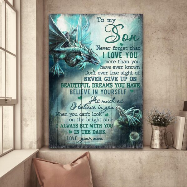 Mom to son - Dragon - I always sit with you in the dark - Family Portrait Canvas Print - Wall Art