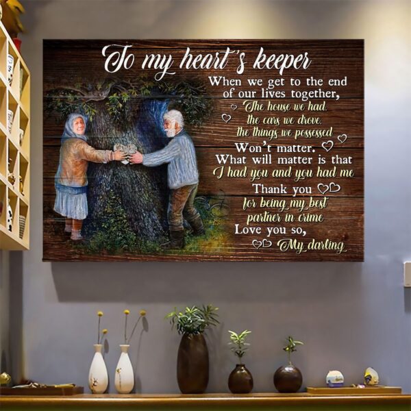 Old couple with love tree - To my heart's keeper - Couple Landscape Canvas Print - Wall Art