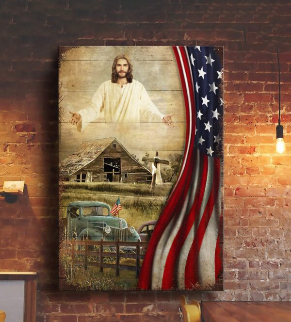 Jesus and beautiful farm Jesus Portrait Canvas Print - Wall Art