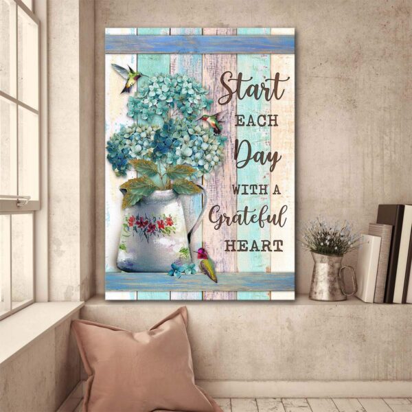Hummingbird - Start each day with a grateful heart Jesus Portrait Canvas Print - Wall Art