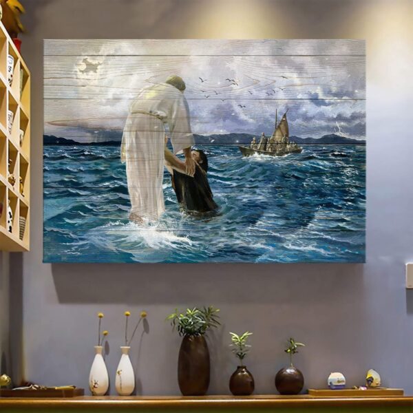 Ocean - He saves us - Jesus Landscape Canvas Print - Wall Art