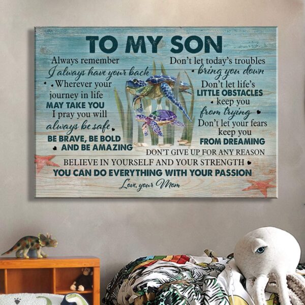 Family - Mom to son - Turtle - Don't let today's trouble bring you down - Landscape Canvas Print - Wall Art
