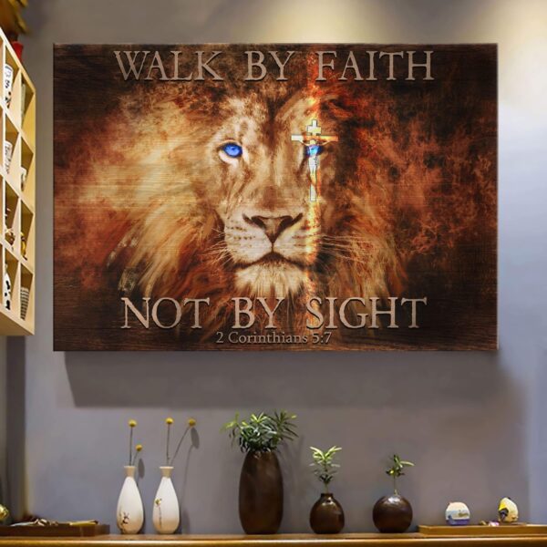 Fascinating lion - Walk by faith not by sight Jesus Landscape Canvas Print - Wall Art