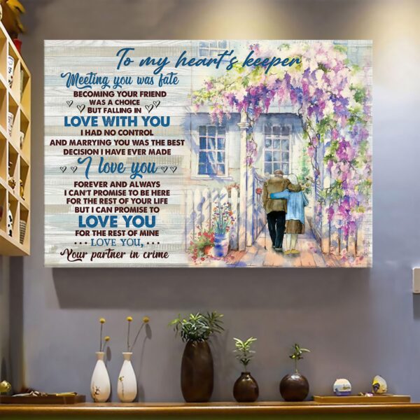 Old couple with flower house - To my heart's keeper - Couple Landscape Canvas Print - Wall Art