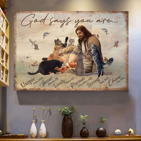 Jesus - Jesus with cats - God says you are - Landscape Canvas Print - Wall Art