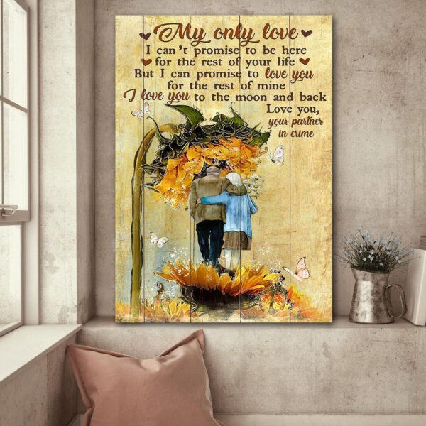Old couple with sunflower - My only love, I love you to the moon and back - Couple Portrait Canvas Print - Wall Art