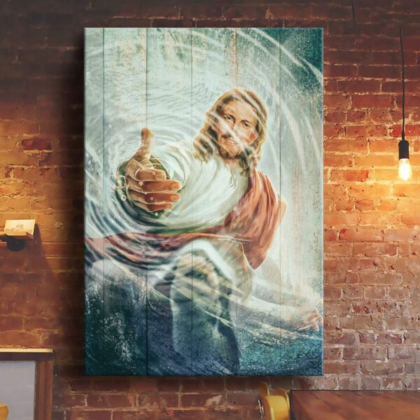Take his hand through the water Jesus Portrait Canvas Print - Wall Art