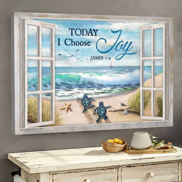 Jesus - Turtle going to the sea - Today I choose joy - Landscape Canvas Print - Wall Art