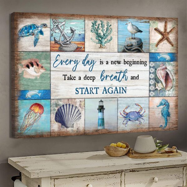 Jesus - The sea - Everyday is a new beginning - Landscape Canvas Print - Wall Art