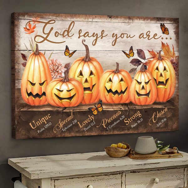 Jesus - Pumpkin - God says you are - Landscape Canvas Print - Wall Art