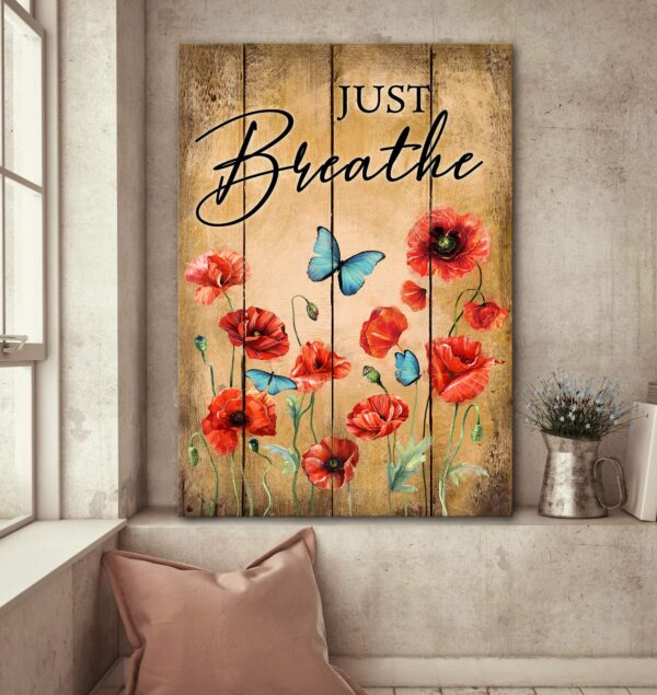 Red poppy - Just breathe - Jesus Portrait Canvas Print - Wall Art