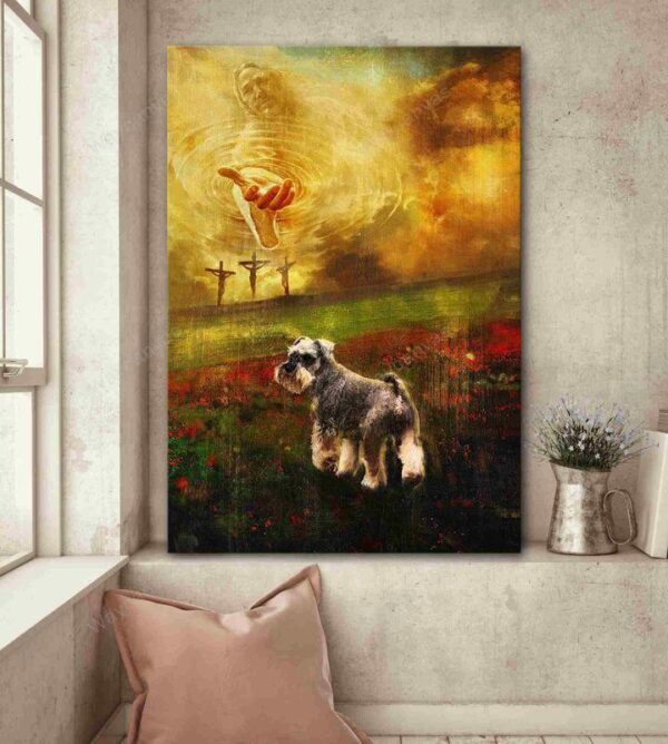 Jesus and Schnauzer - To the beautiful world Schnauzer Portrait Canvas Print - Wall Art