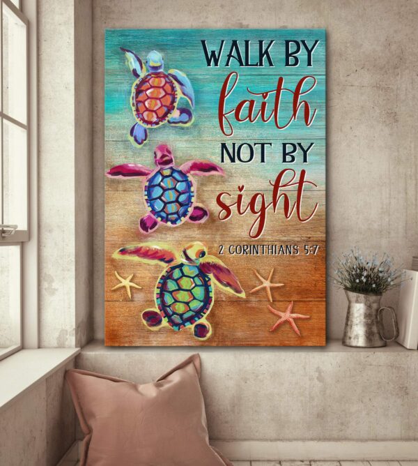Jesus - Colorful turtle - Walk by faith not by sight - Portrait Canvas Print - Wall Art