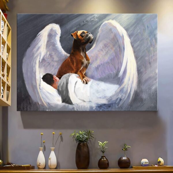 Man and Boxer with beautiful wings Boxer Landscape Canvas Print - Wall Art
