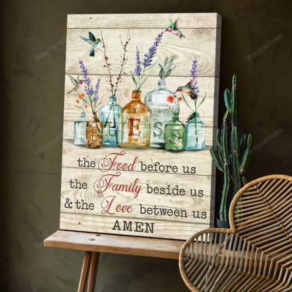 Hummingbird with flower jars - Bless - Jesus Portrait Canvas Print - Wall Art