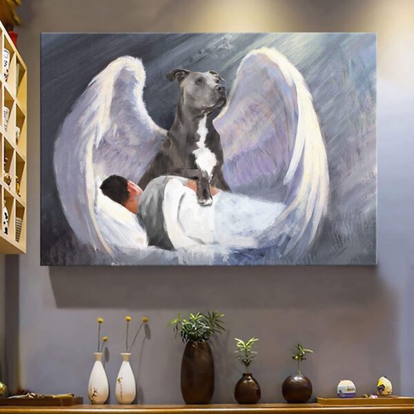 Man and Pit bull with beautiful wings Pit bull Landscape Canvas Print - Wall Art