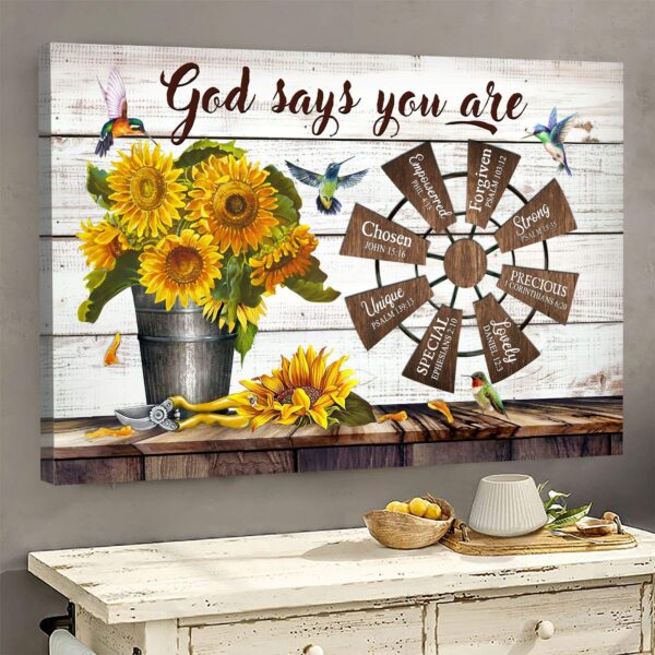 Sunflower and windmill - God says you are - Jesus Landscape Canvas Print - Wall Art