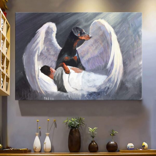 Man and Doberman with beautiful wings 2 Doberman Landscape Canvas Print - Wall Art